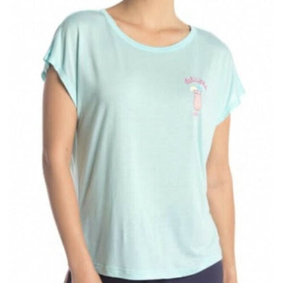 Free Press T Shirt Womens Medium Blue Delicious Cocktail Graphic Short Sleeve - Picture 1 of 5